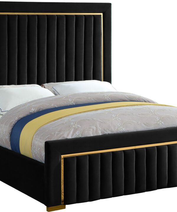 Dolce Black Velvet Queen Bed (3 Boxes) - Luxe Home Furnishings (Jersey City, NJ)