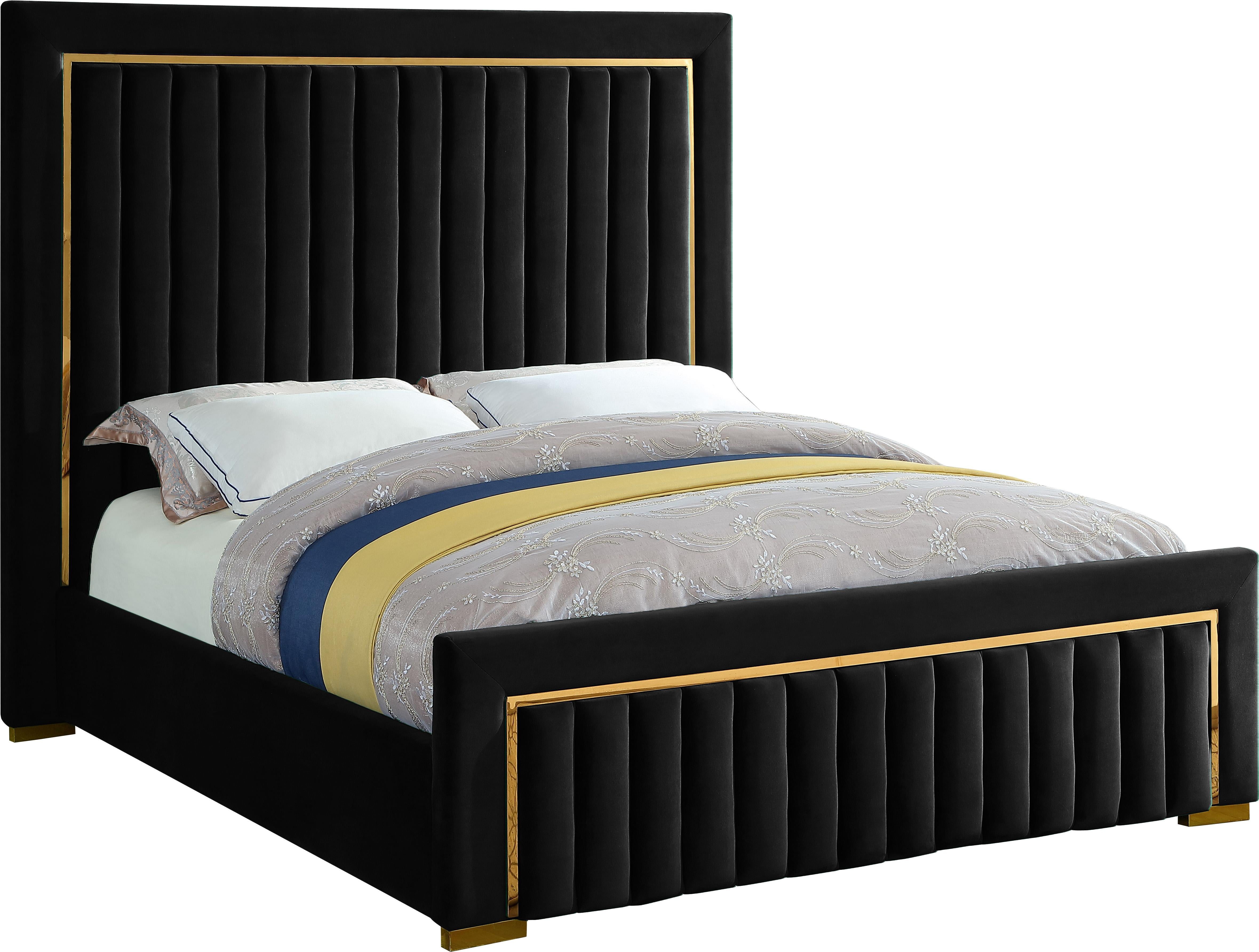 Dolce Black Velvet Queen Bed (3 Boxes) - Luxe Home Furnishings (Jersey City, NJ)