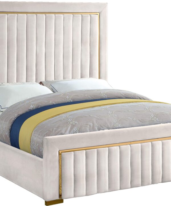 Dolce Cream Velvet Queen Bed (3 Boxes) - Luxe Home Furnishings (Jersey City, NJ)