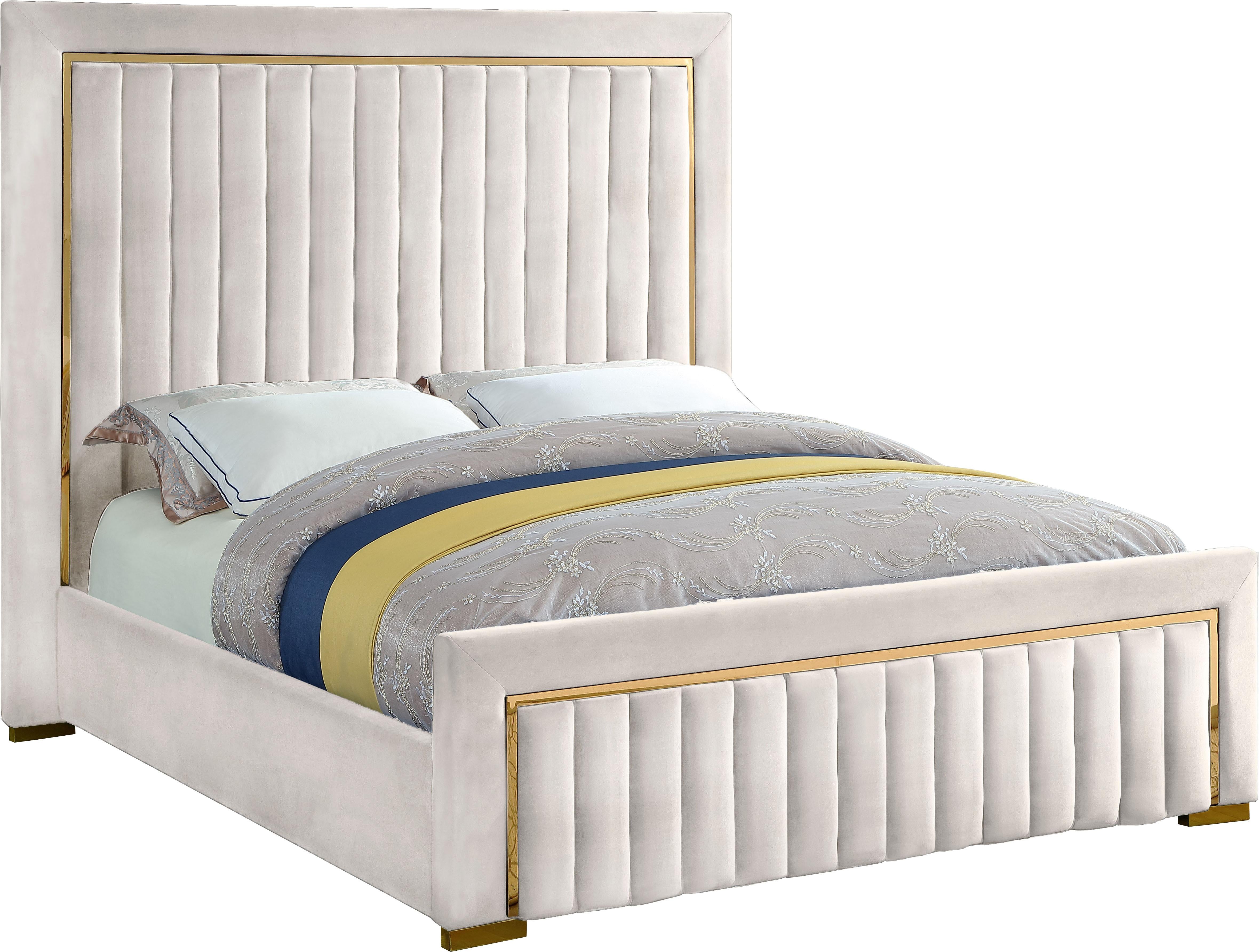 Dolce Cream Velvet Queen Bed (3 Boxes) - Luxe Home Furnishings (Jersey City, NJ)