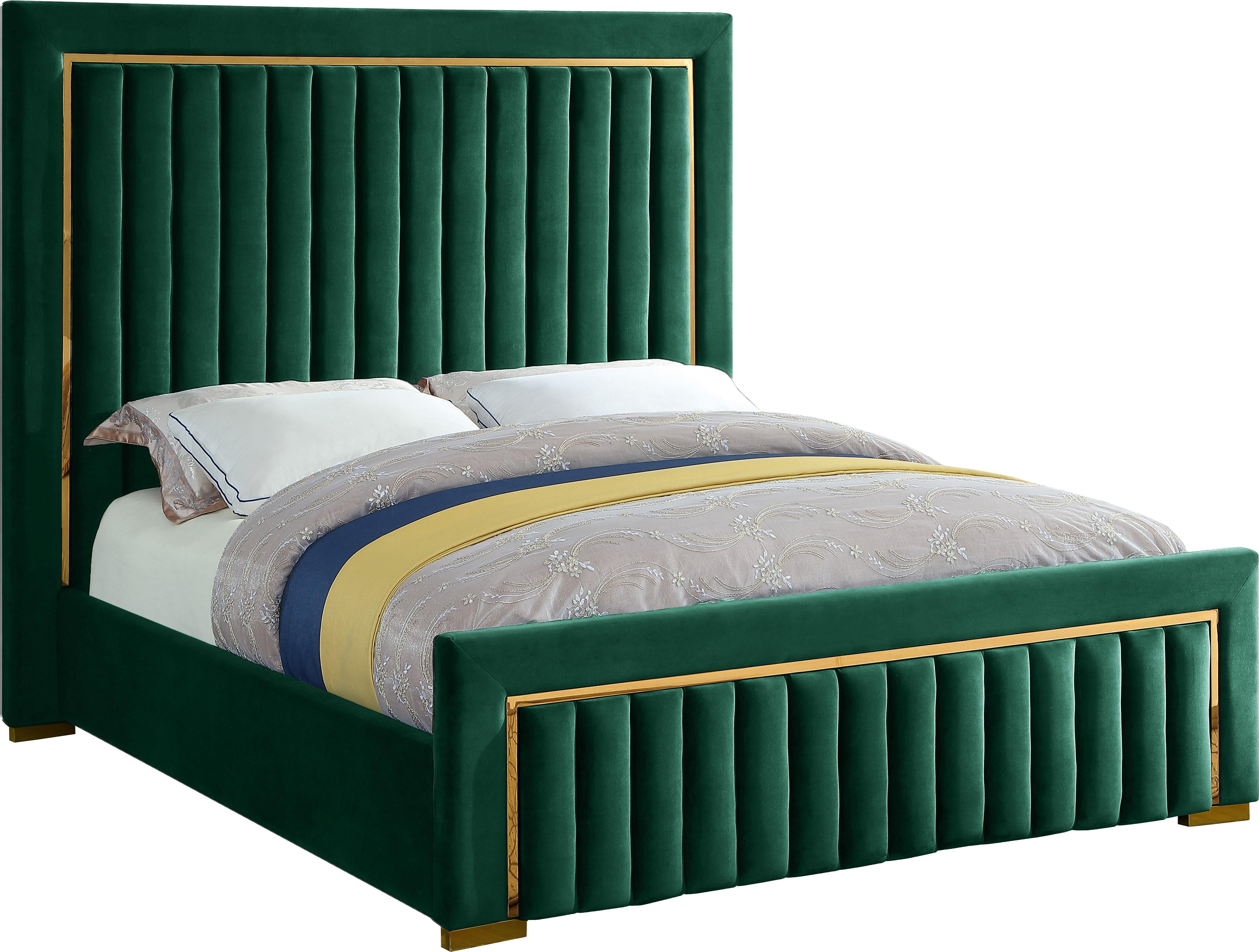 Dolce Green Velvet Queen Bed (3 Boxes) - Luxe Home Furnishings (Jersey City, NJ)