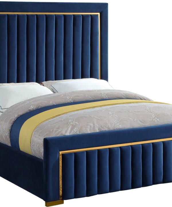 Dolce Navy Velvet King Bed (3 Boxes) - Luxe Home Furnishings (Jersey City, NJ)
