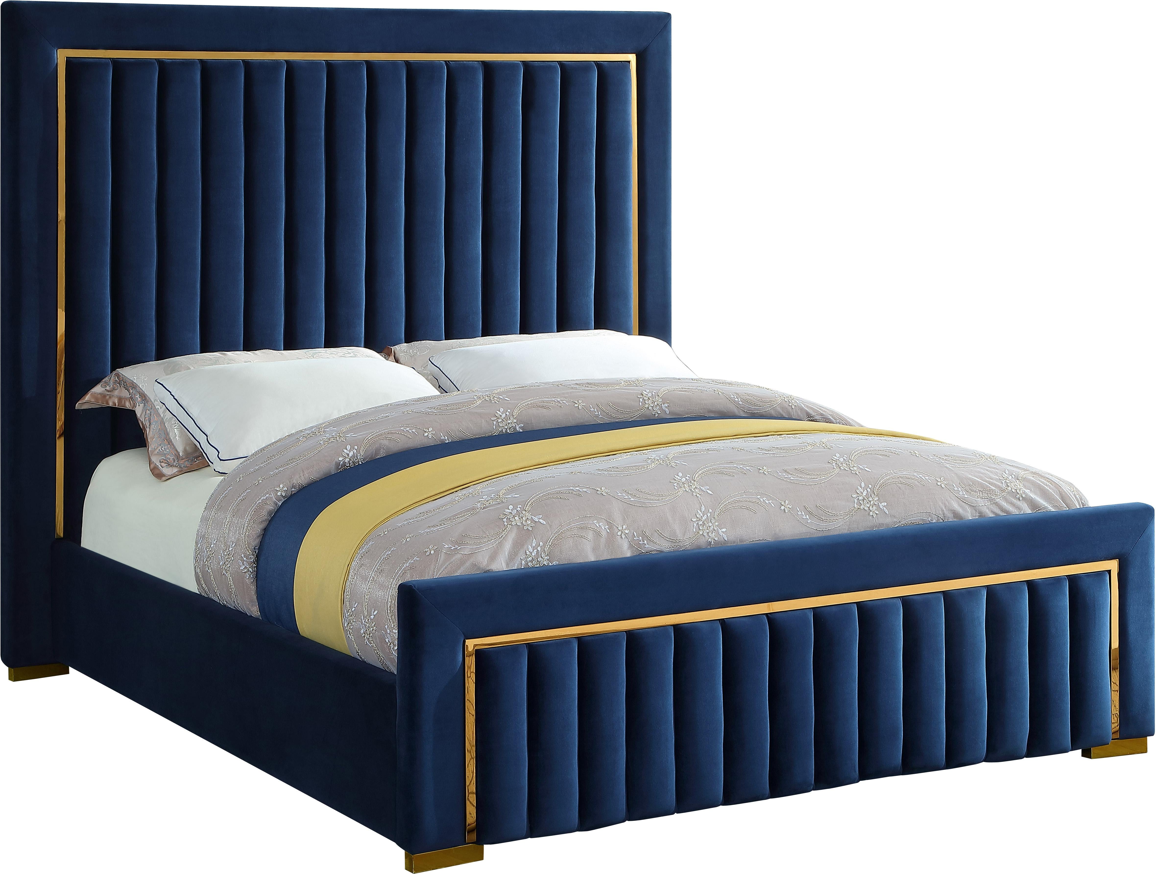 Dolce Navy Velvet Queen Bed (3 Boxes) - Luxe Home Furnishings (Jersey City, NJ)