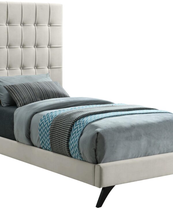 Elly Cream Velvet Twin Bed - Luxe Home Furnishings (Jersey City, NJ)