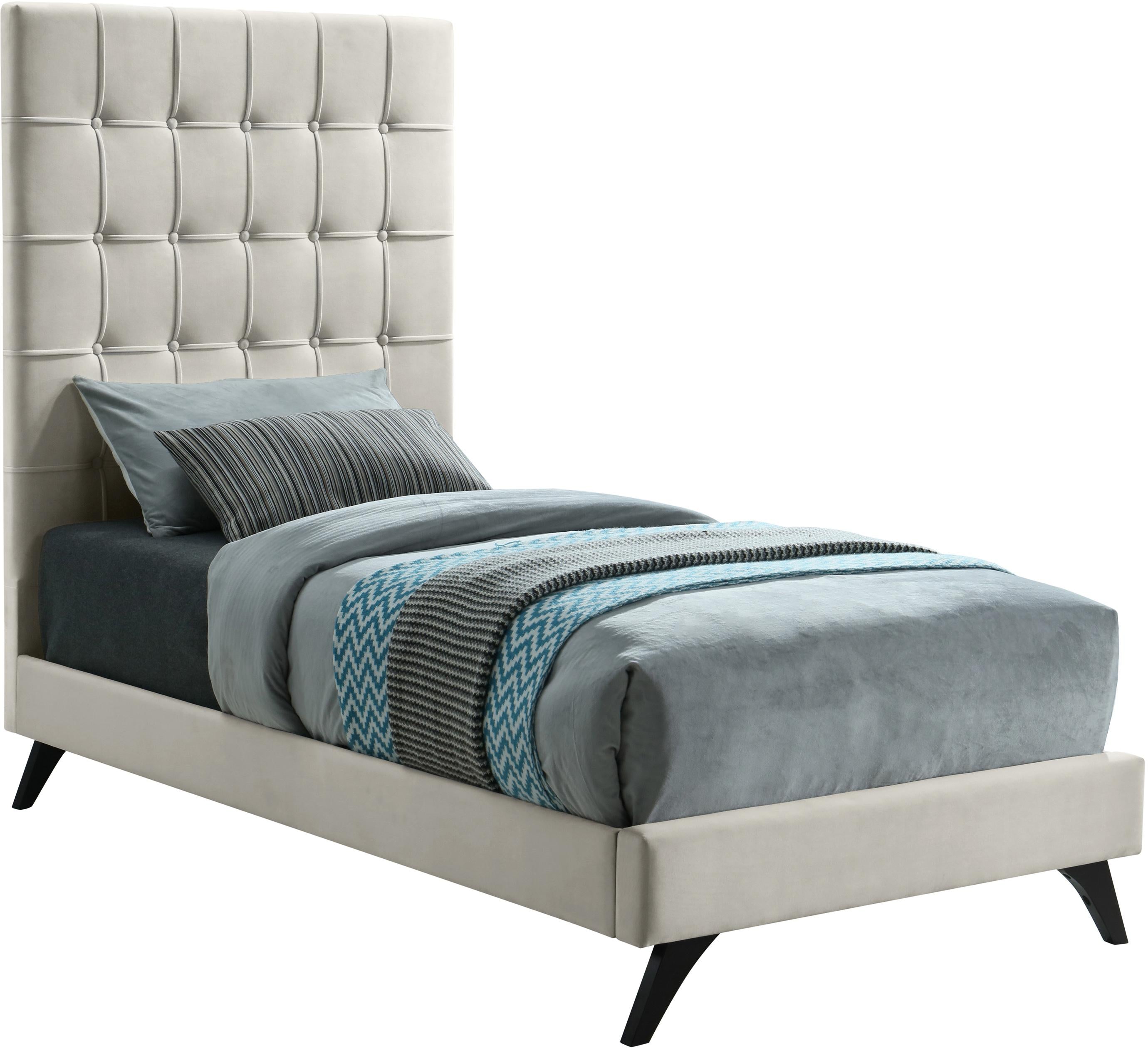 Elly Cream Velvet Twin Bed - Luxe Home Furnishings (Jersey City, NJ)