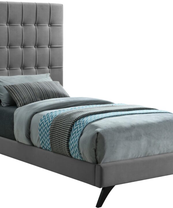 Elly Grey Velvet Twin Bed - Luxe Home Furnishings (Jersey City, NJ)
