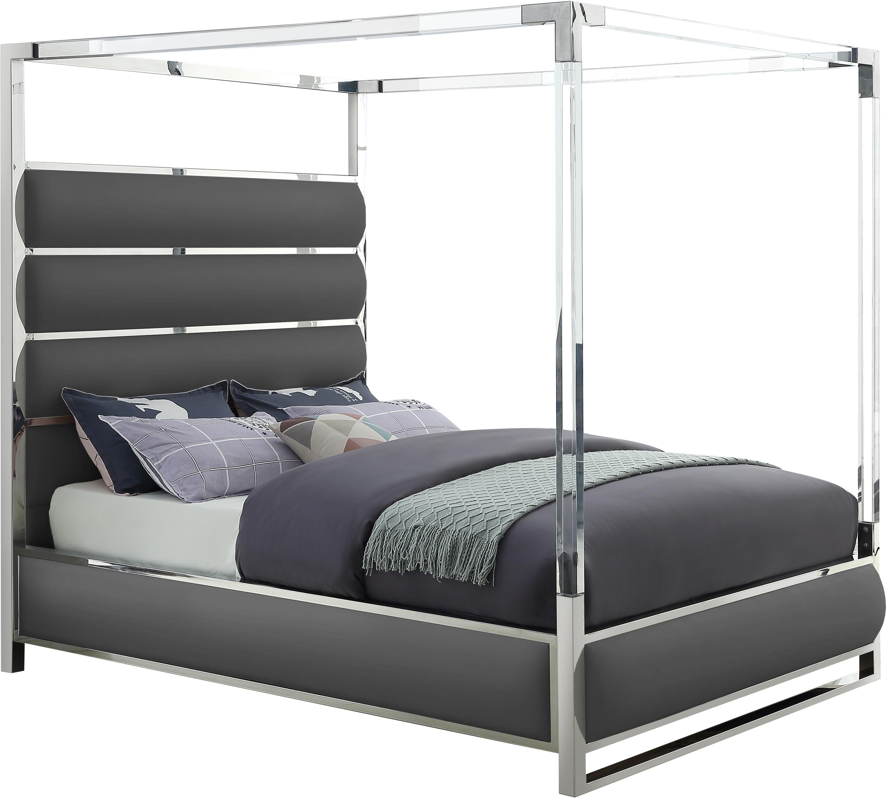 Encore Grey Faux Leather King Bed (4 Boxes) - Luxe Home Furnishings (Jersey City, NJ)