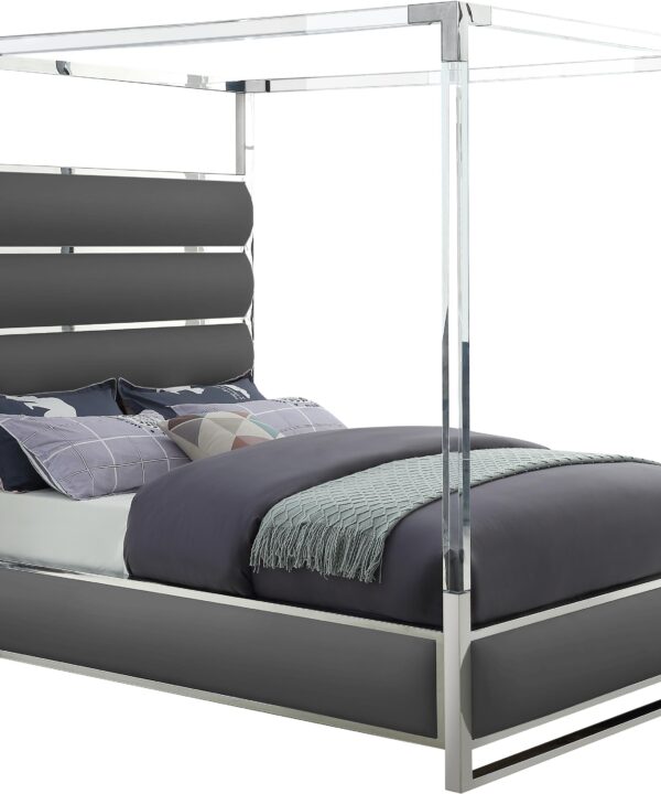 Encore Grey Faux Leather Queen Bed (4 Boxes) - Luxe Home Furnishings (Jersey City, NJ)