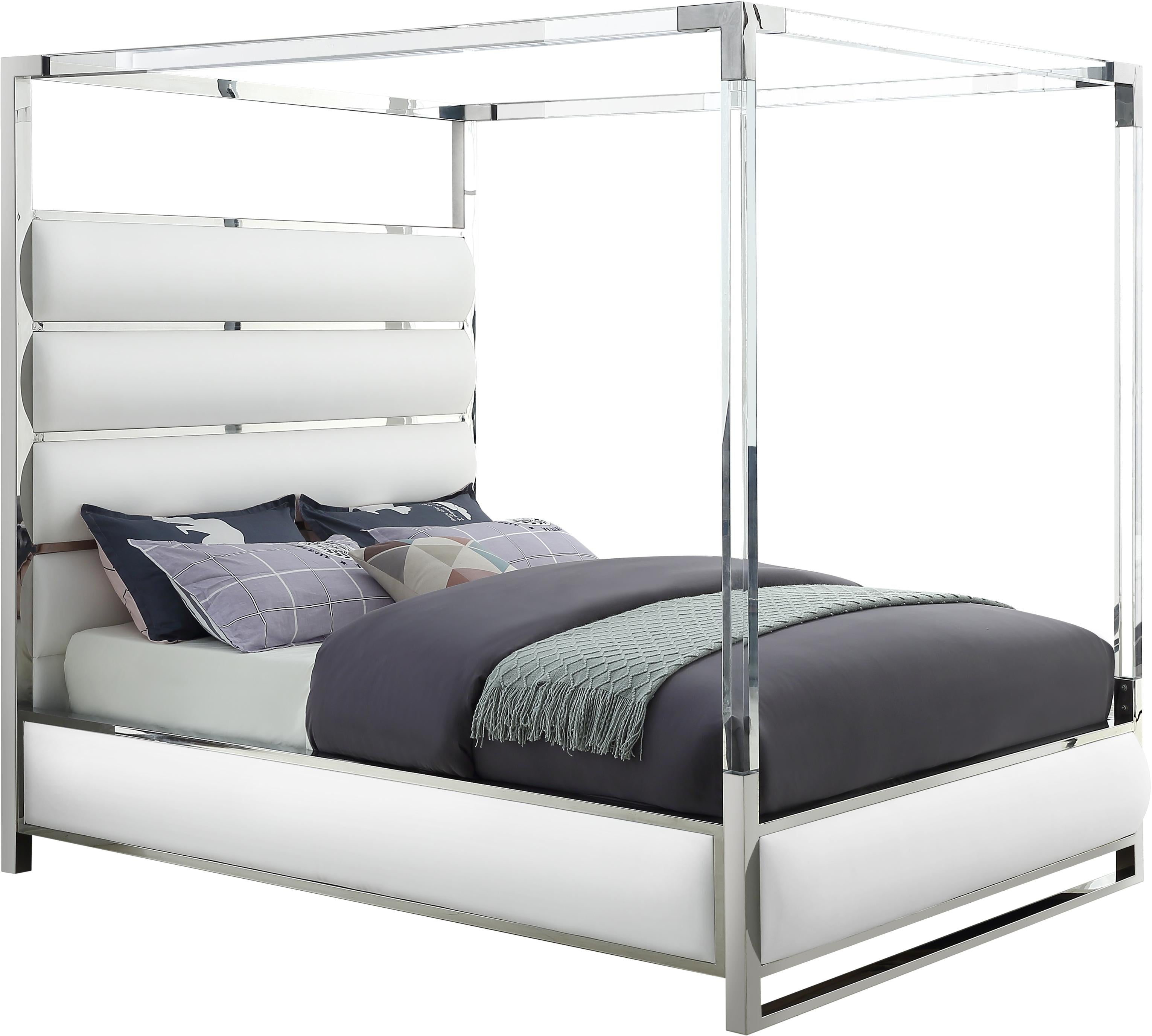 Encore White Faux Leather King Bed (4 Boxes) - Luxe Home Furnishings (Jersey City, NJ)