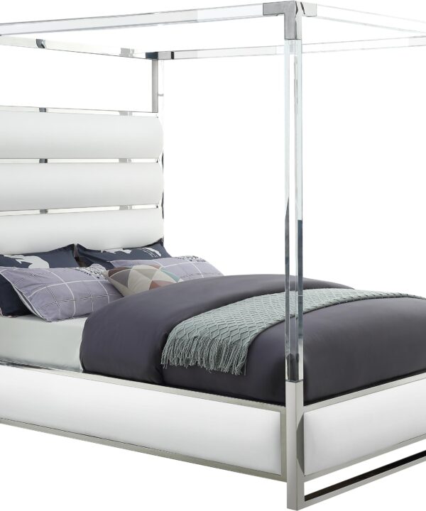 Encore White Faux Leather Queen Bed (4 Boxes) - Luxe Home Furnishings (Jersey City, NJ)