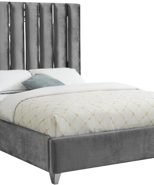 Enzo Grey Velvet Full Bed - Luxe Home Furnishings (Jersey City, NJ)