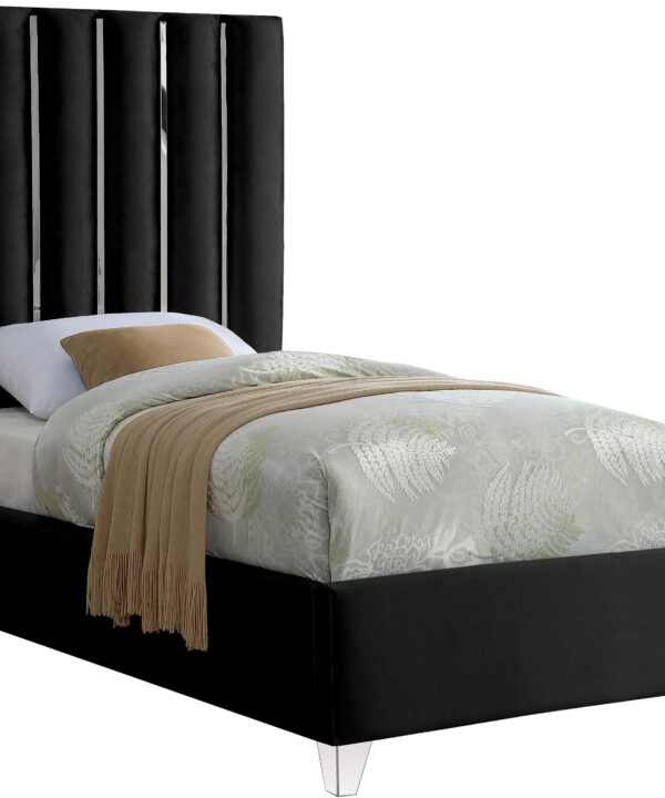 Enzo Black Velvet Twin Bed - Luxe Home Furnishings (Jersey City, NJ)