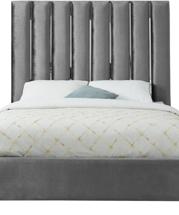 Enzo Grey Velvet Queen Bed - Luxe Home Furnishings (Jersey City, NJ)