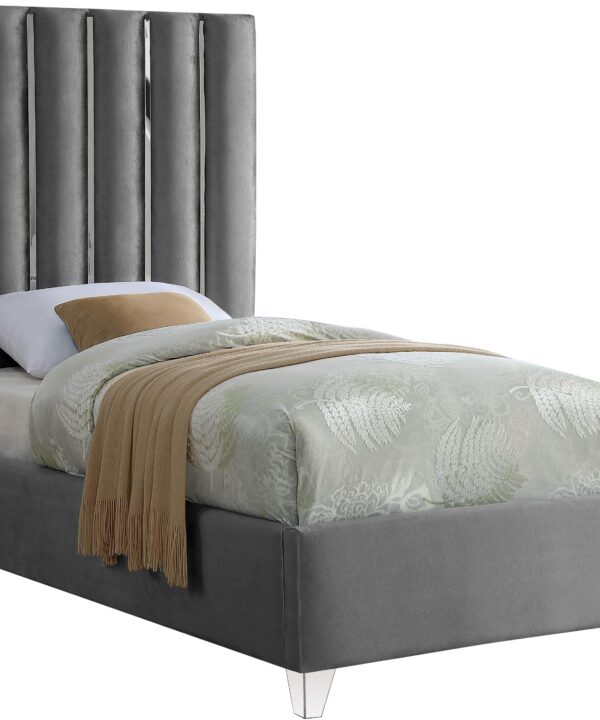 Enzo Grey Velvet Twin Bed - Luxe Home Furnishings (Jersey City, NJ)