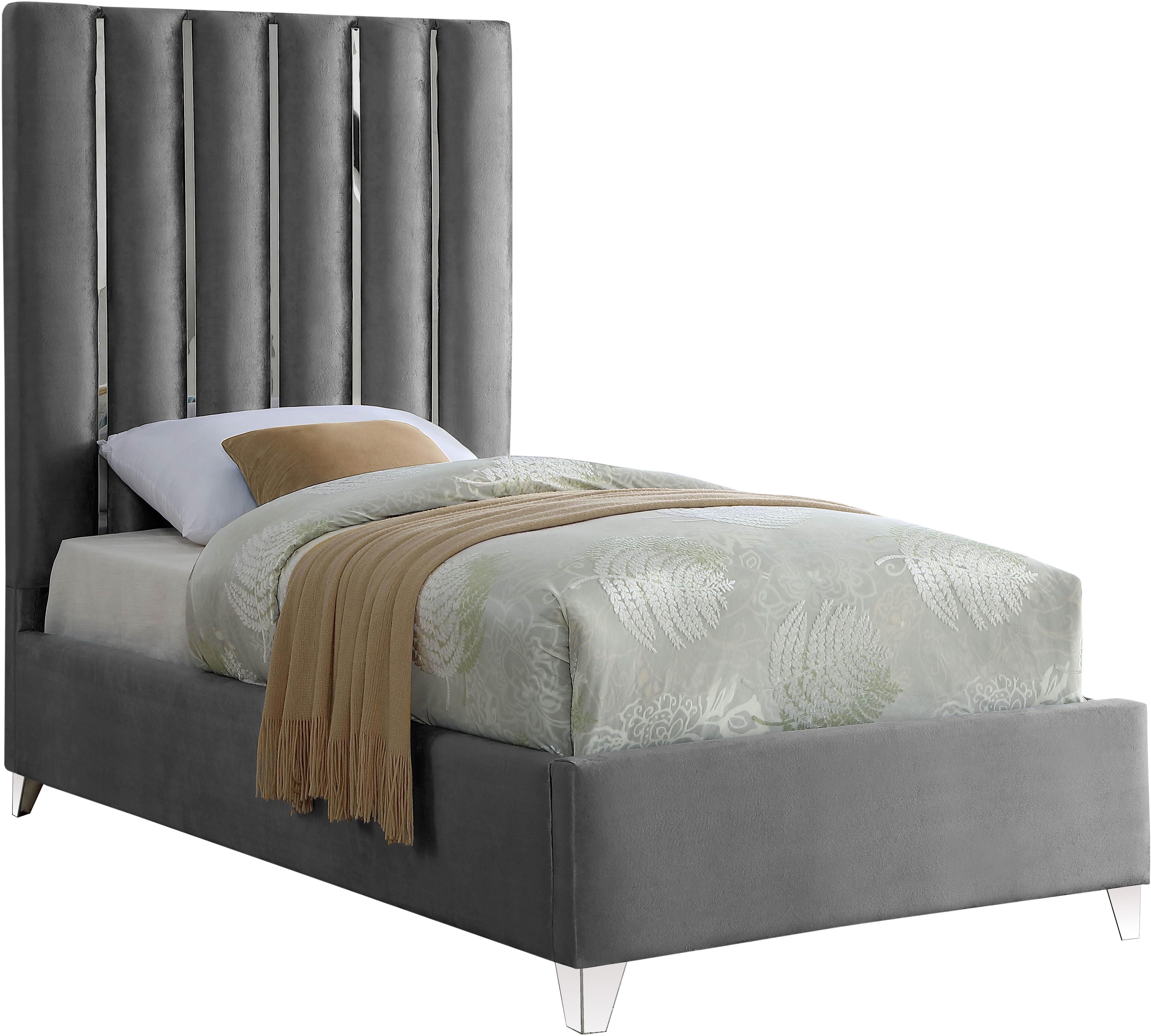 Enzo Grey Velvet Twin Bed - Luxe Home Furnishings (Jersey City, NJ)