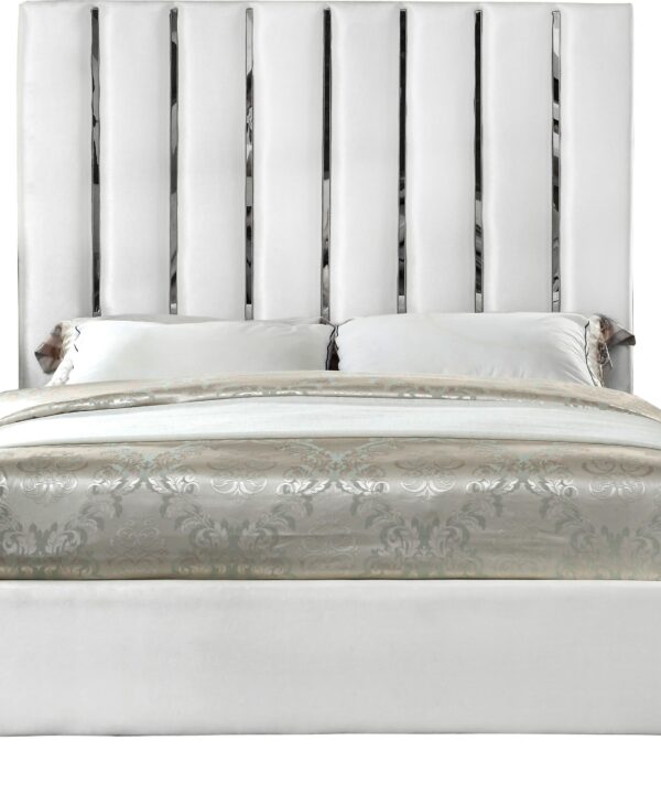Enzo White Velvet Full Bed - Luxe Home Furnishings (Jersey City, NJ)