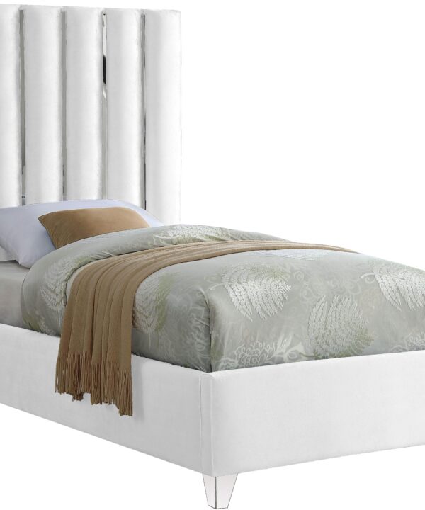 Enzo White Velvet Twin Bed - Luxe Home Furnishings (Jersey City, NJ)