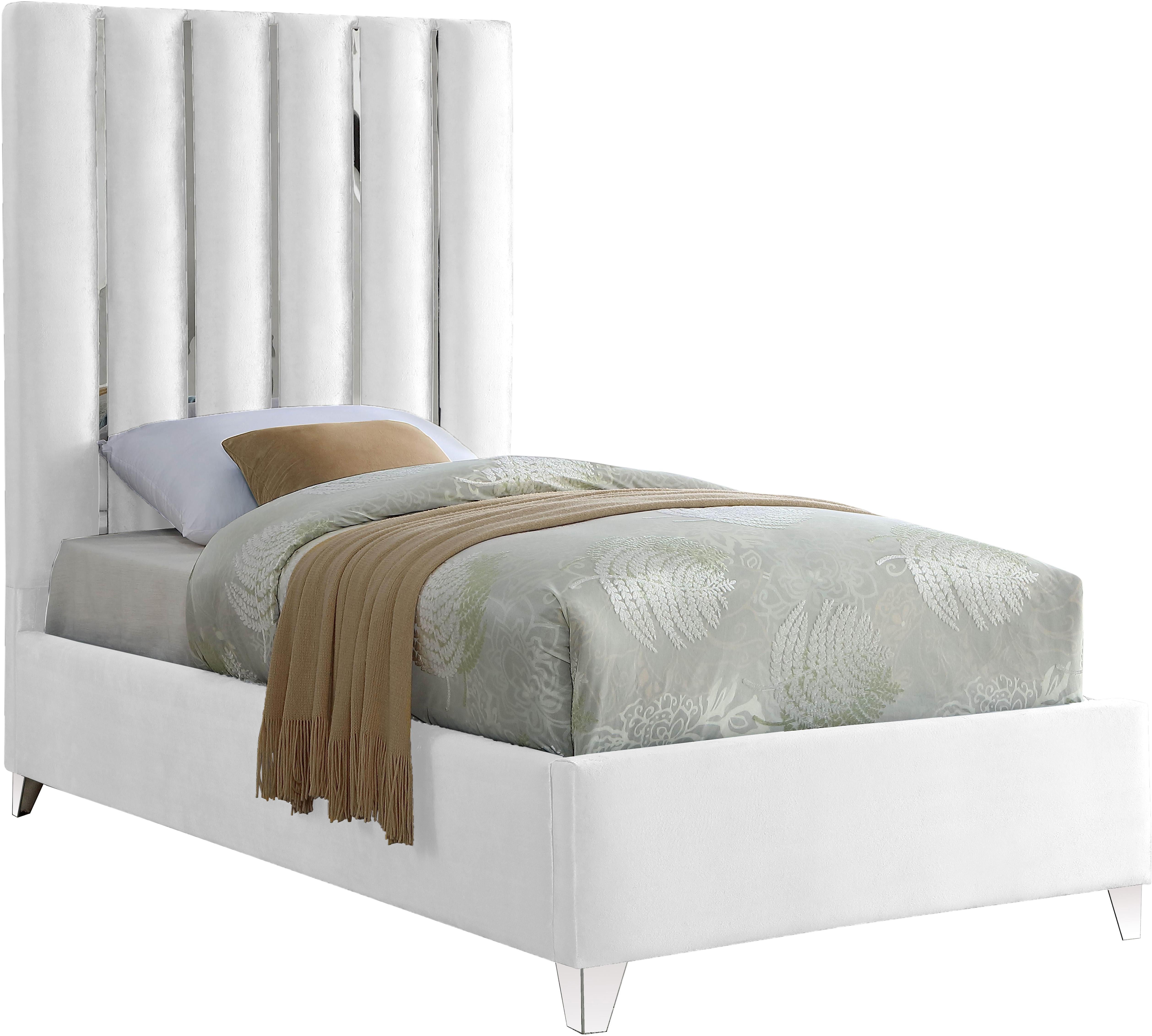 Enzo White Velvet Twin Bed - Luxe Home Furnishings (Jersey City, NJ)