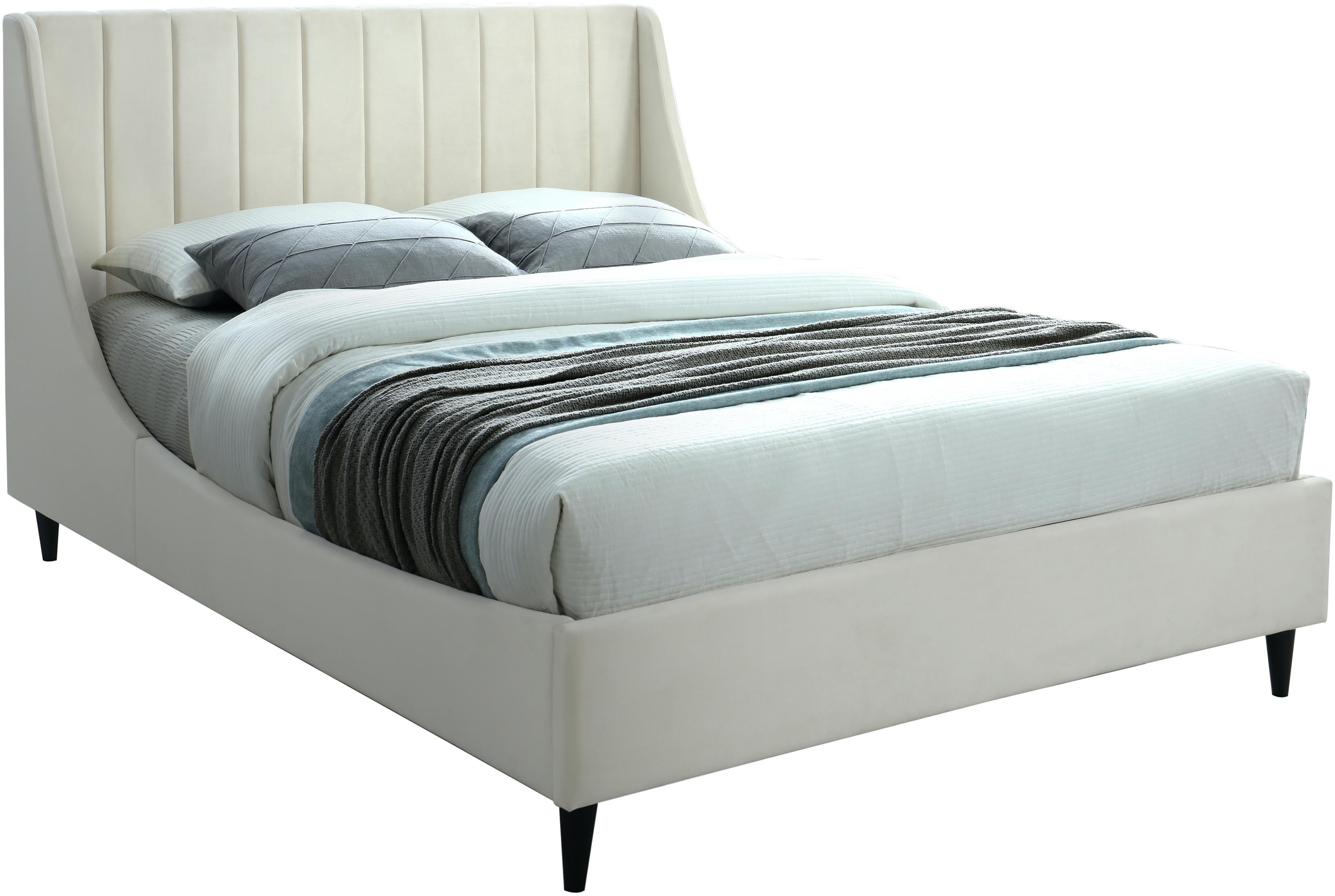 Eva Cream Velvet Queen Bed - Luxe Home Furnishings (Jersey City, NJ)