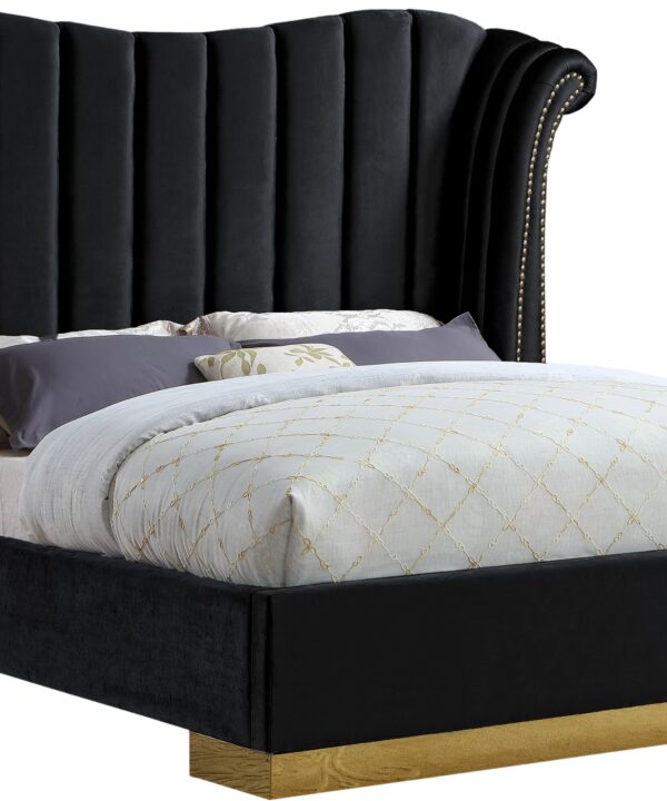 Flora Black Velvet King Bed (3 Boxes) - Luxe Home Furnishings (Jersey City, NJ)