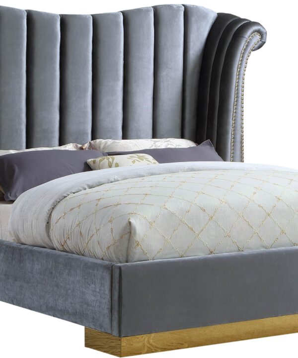 Flora Grey Velvet King Bed (3 Boxes) - Luxe Home Furnishings (Jersey City, NJ)