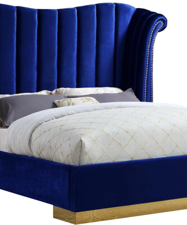 Flora Navy Velvet Queen Bed (3 Boxes) - Luxe Home Furnishings (Jersey City, NJ)