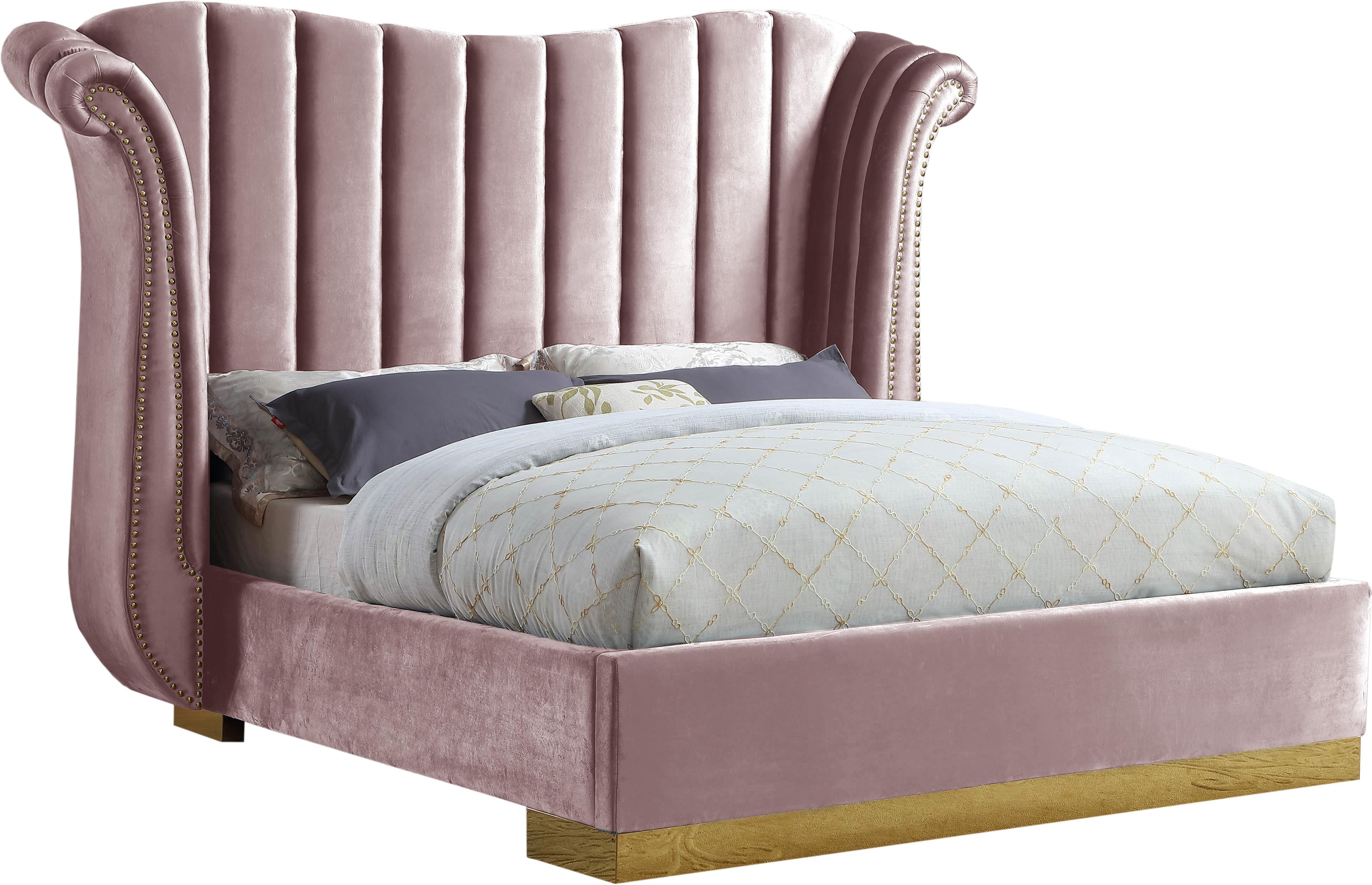 Flora Pink Velvet King Bed (3 Boxes) - Luxe Home Furnishings (Jersey City, NJ)