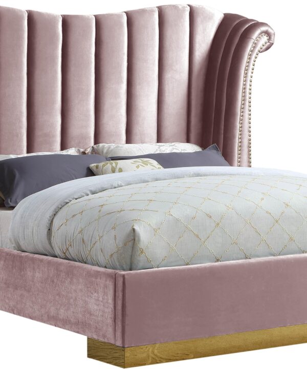 Flora Pink Velvet Queen Bed (3 Boxes) - Luxe Home Furnishings (Jersey City, NJ)