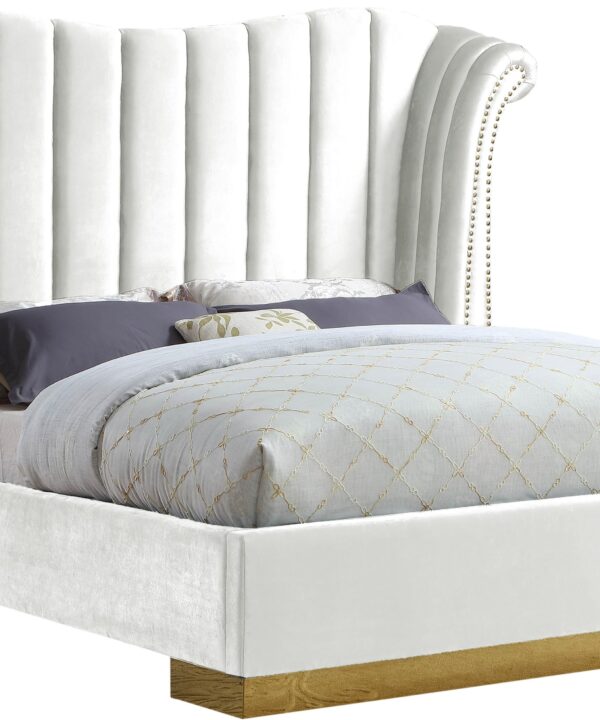 Flora White Velvet King Bed (3 Boxes) - Luxe Home Furnishings (Jersey City, NJ)