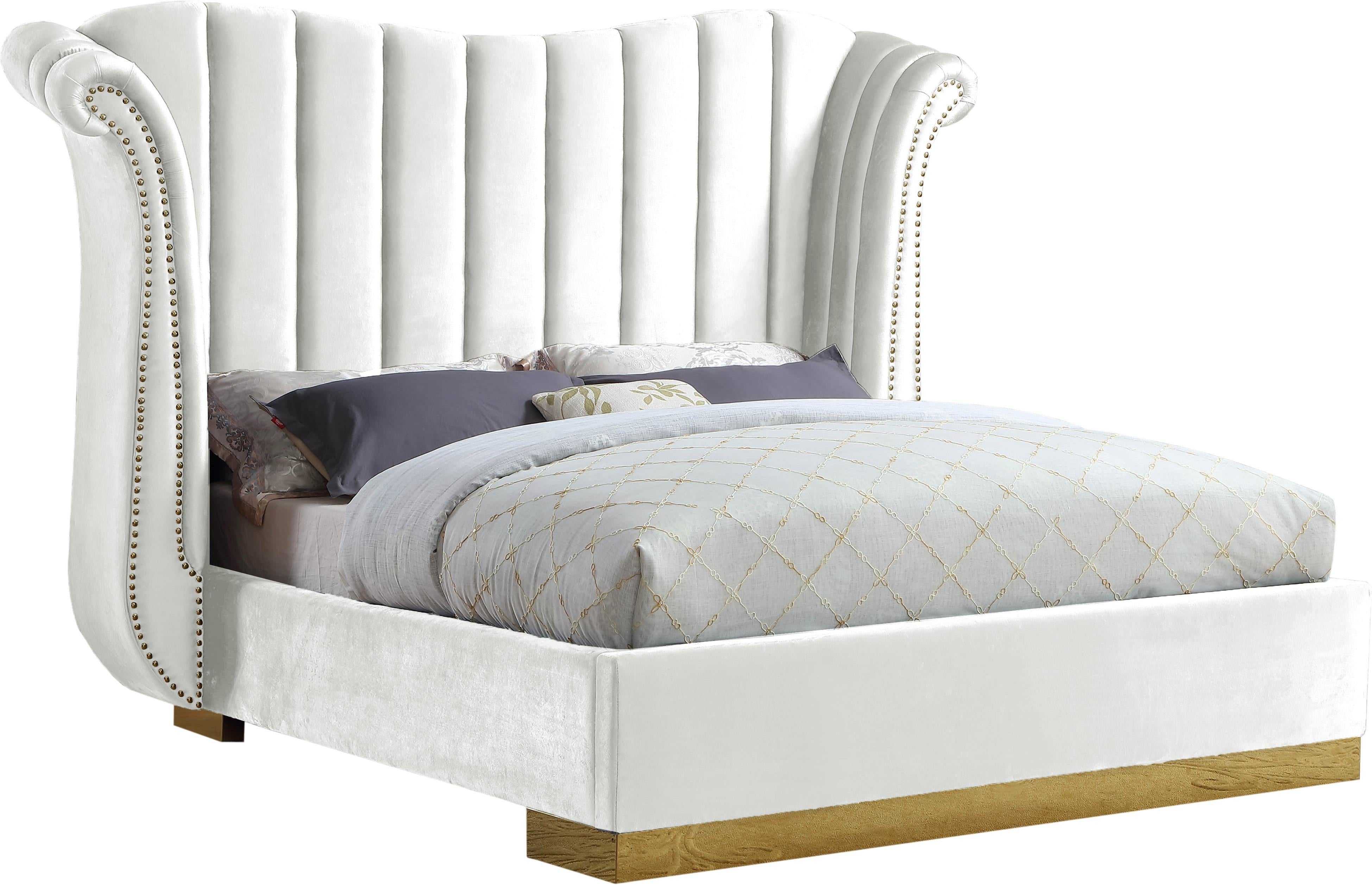Flora White Velvet King Bed (3 Boxes) - Luxe Home Furnishings (Jersey City, NJ)