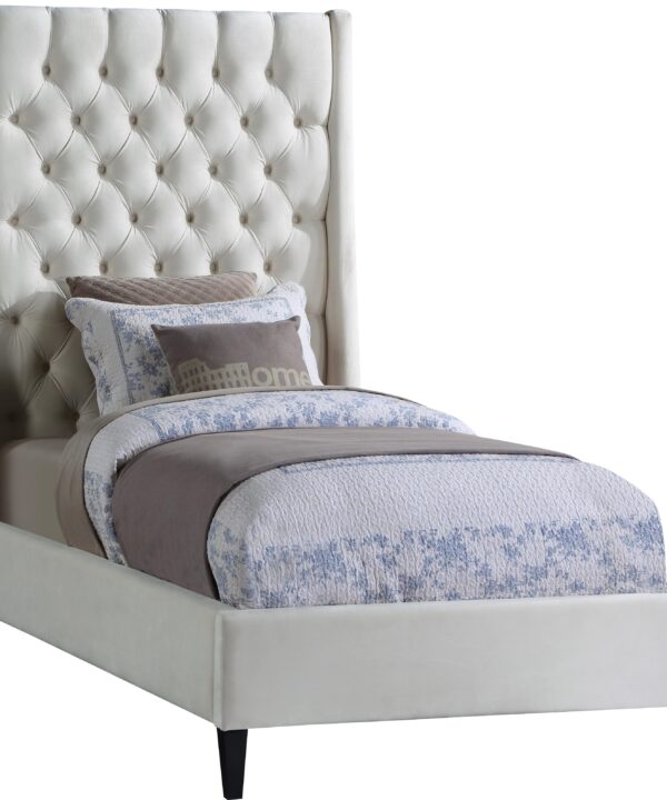 Fritz Cream Velvet Twin Bed - Luxe Home Furnishings (Jersey City, NJ)