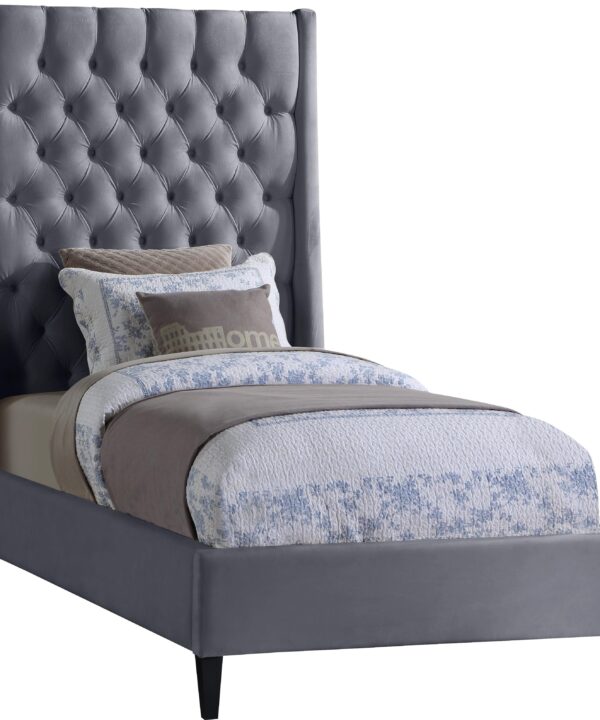 Fritz Grey Velvet Twin Bed - Luxe Home Furnishings (Jersey City, NJ)