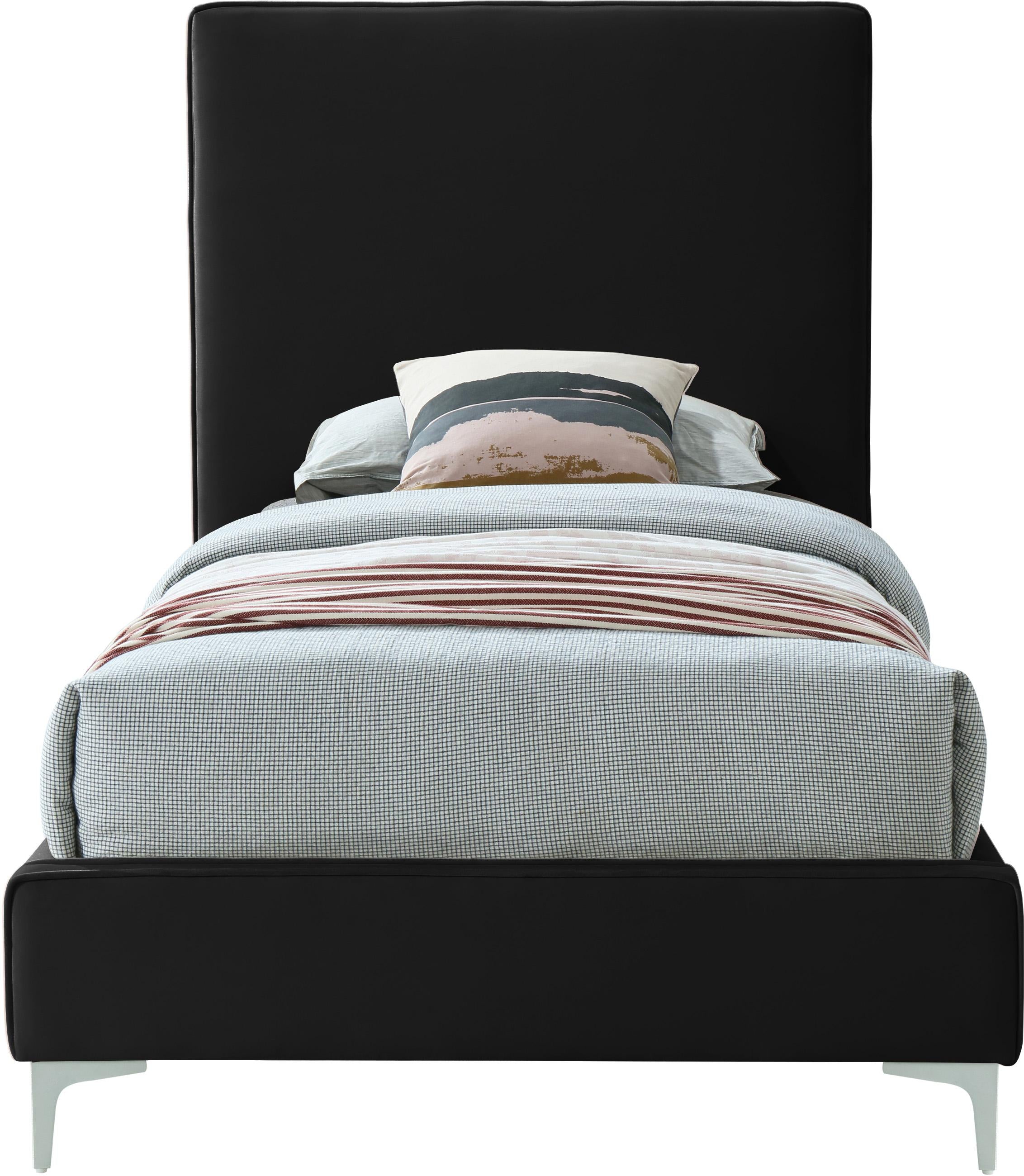 Geri Black Velvet Twin Bed - Luxe Home Furnishings (Jersey City, NJ)