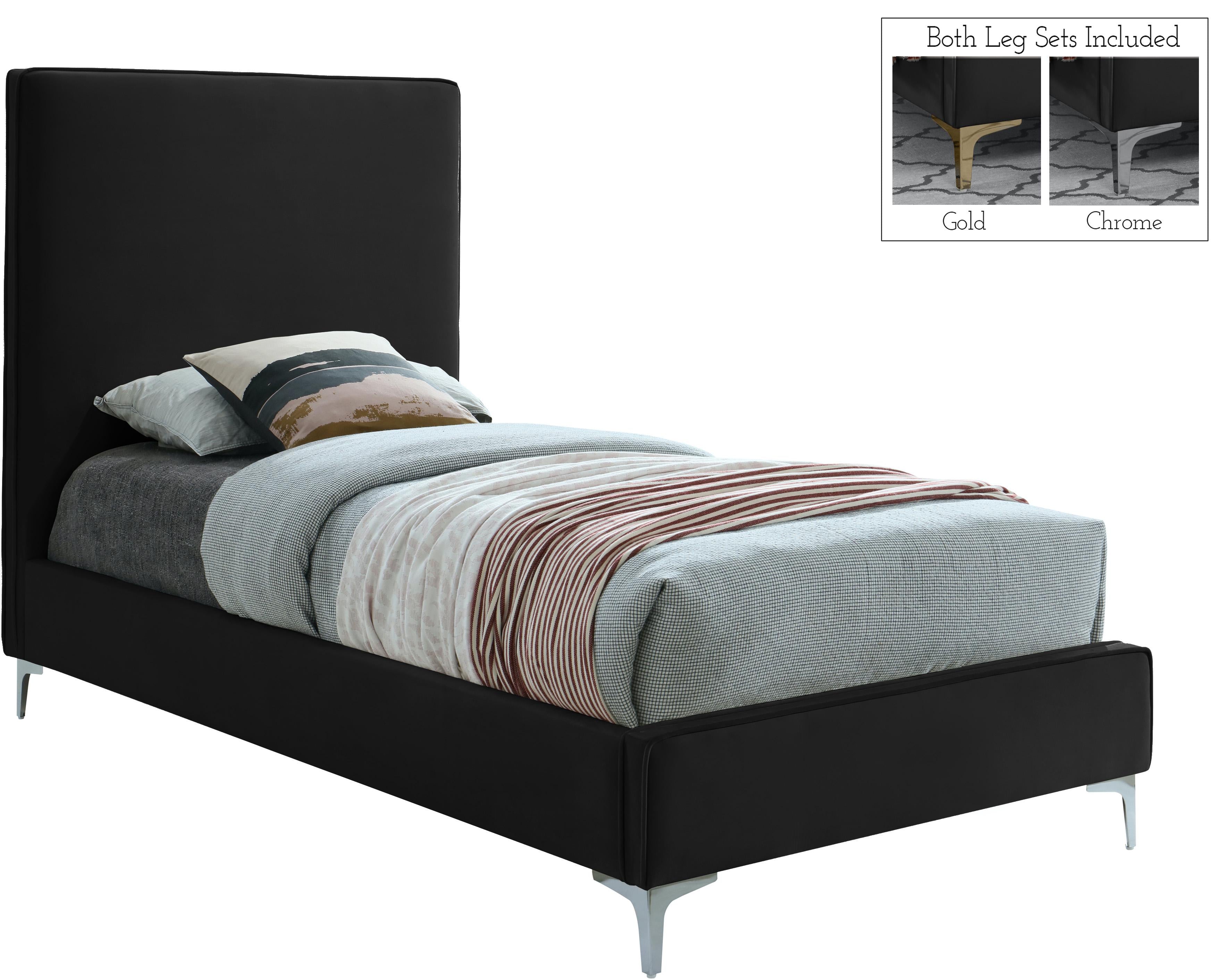 Geri Black Velvet Twin Bed - Luxe Home Furnishings (Jersey City, NJ)