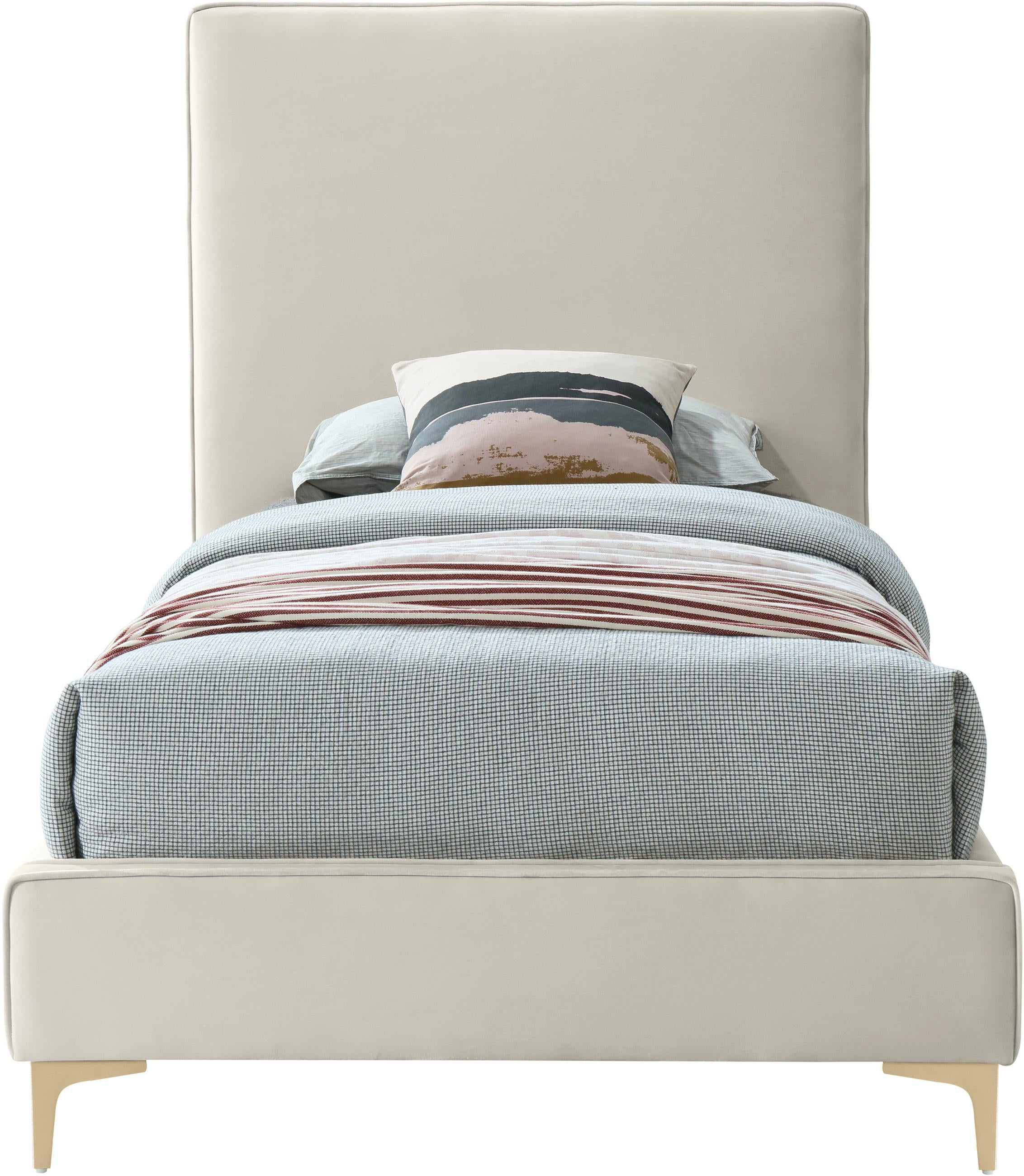 Geri Cream Velvet Twin Bed - Luxe Home Furnishings (Jersey City, NJ)