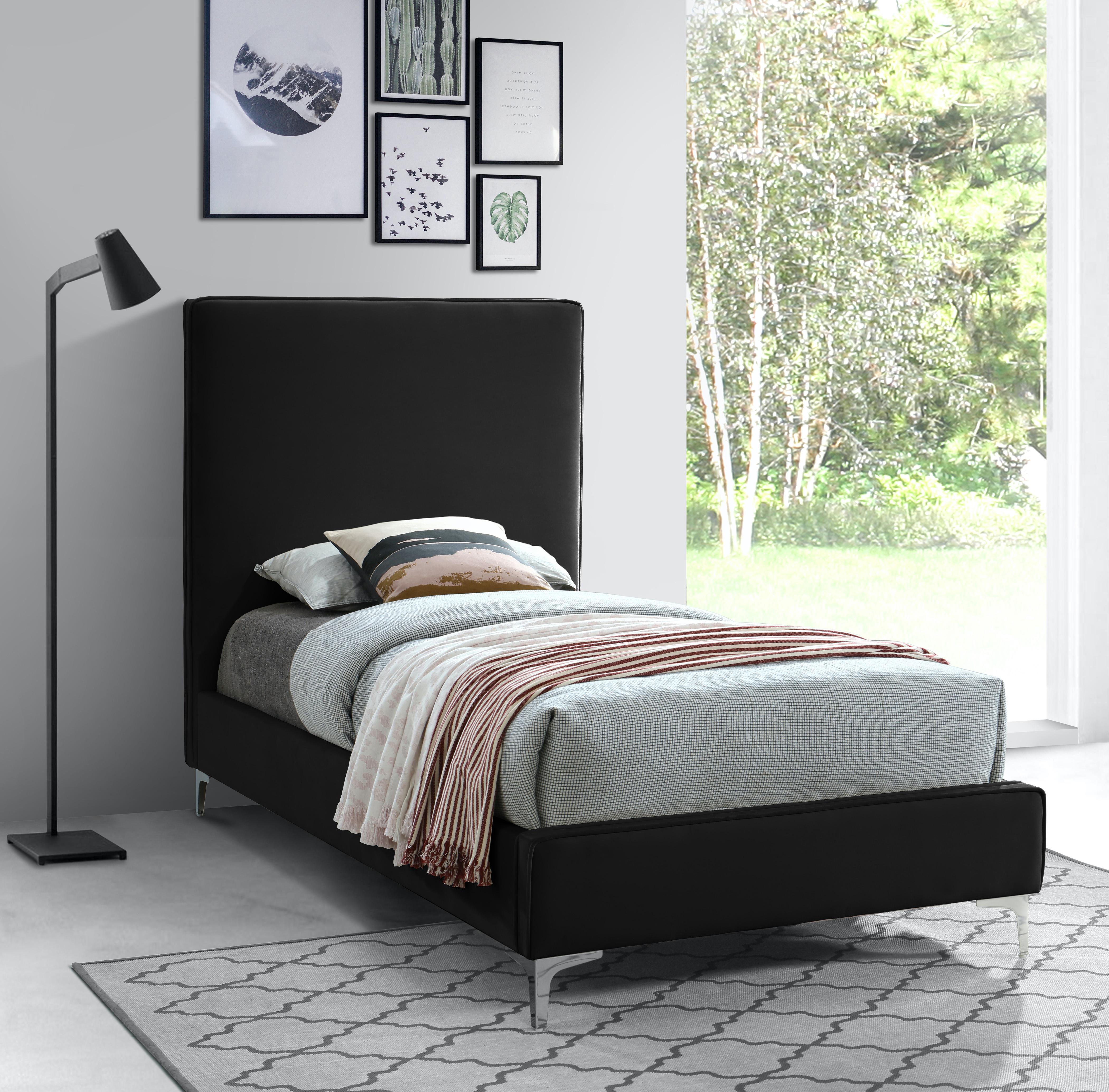 Geri Black Velvet Twin Bed - Luxe Home Furnishings (Jersey City, NJ)