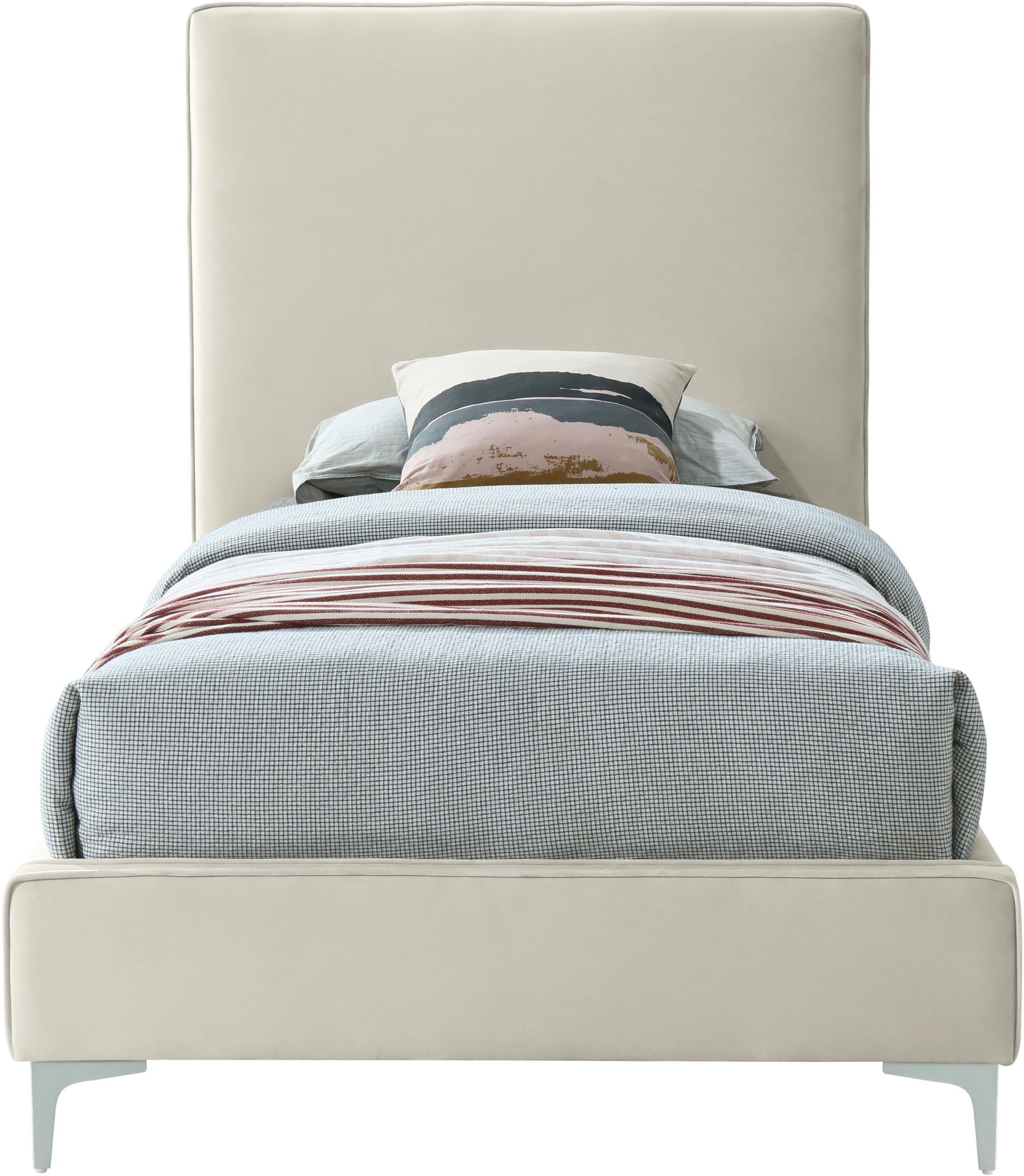 Geri Cream Velvet Twin Bed - Luxe Home Furnishings (Jersey City, NJ)