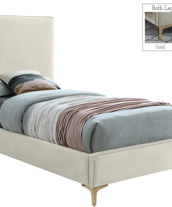 Geri Cream Velvet Twin Bed - Luxe Home Furnishings (Jersey City, NJ)