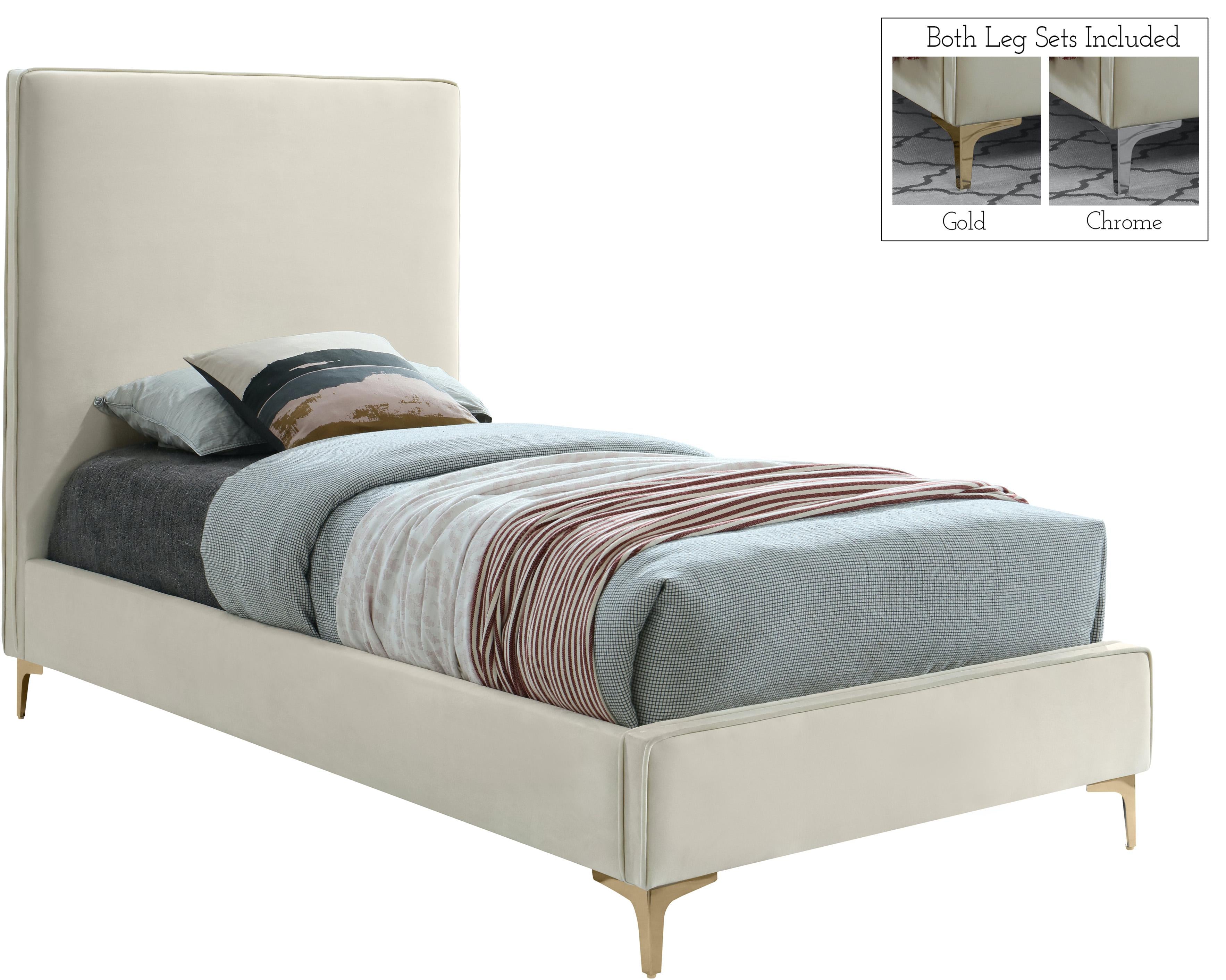 Geri Cream Velvet Twin Bed - Luxe Home Furnishings (Jersey City, NJ)