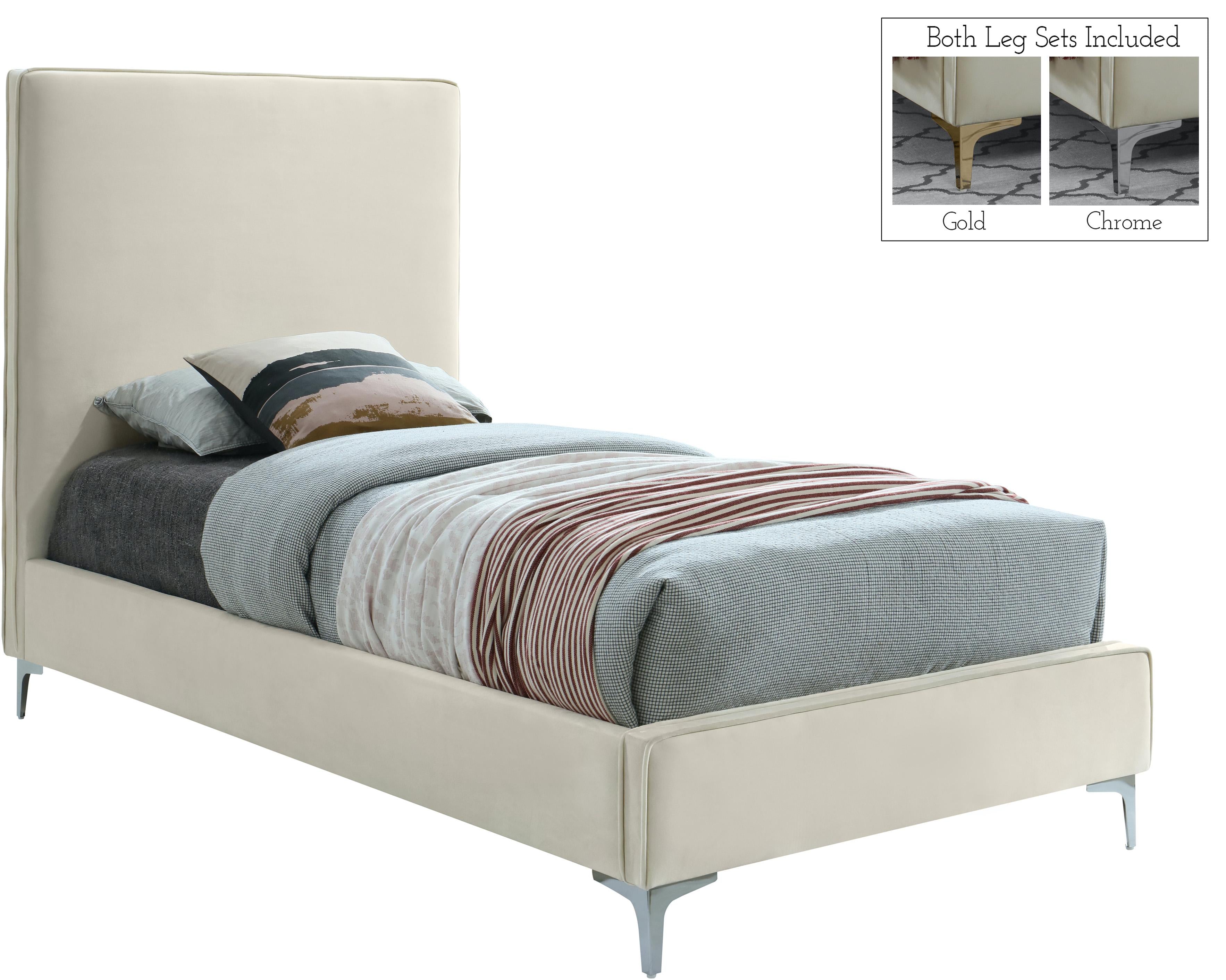 Geri Cream Velvet Twin Bed - Luxe Home Furnishings (Jersey City, NJ)