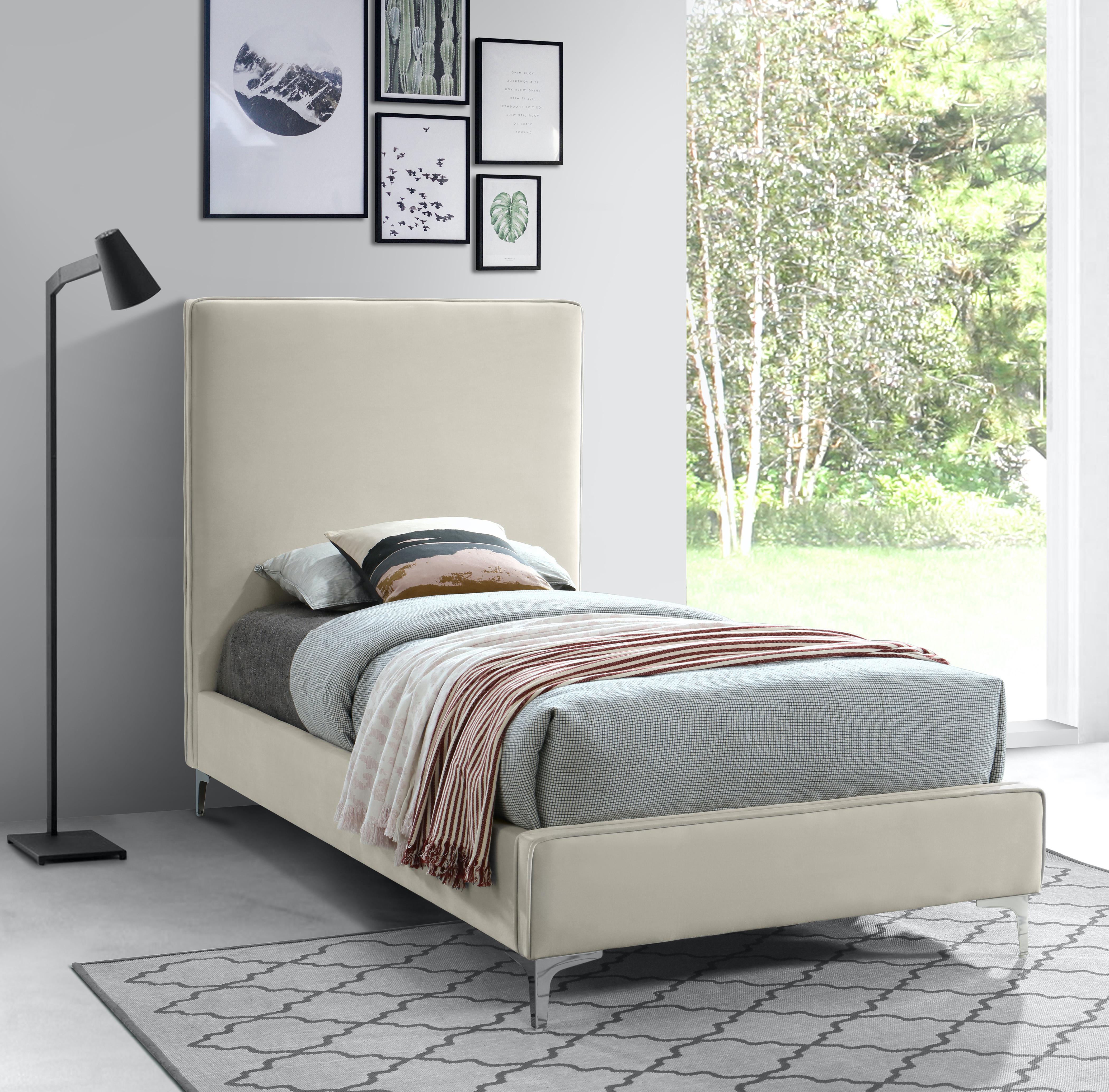 Geri Cream Velvet Twin Bed - Luxe Home Furnishings (Jersey City, NJ)
