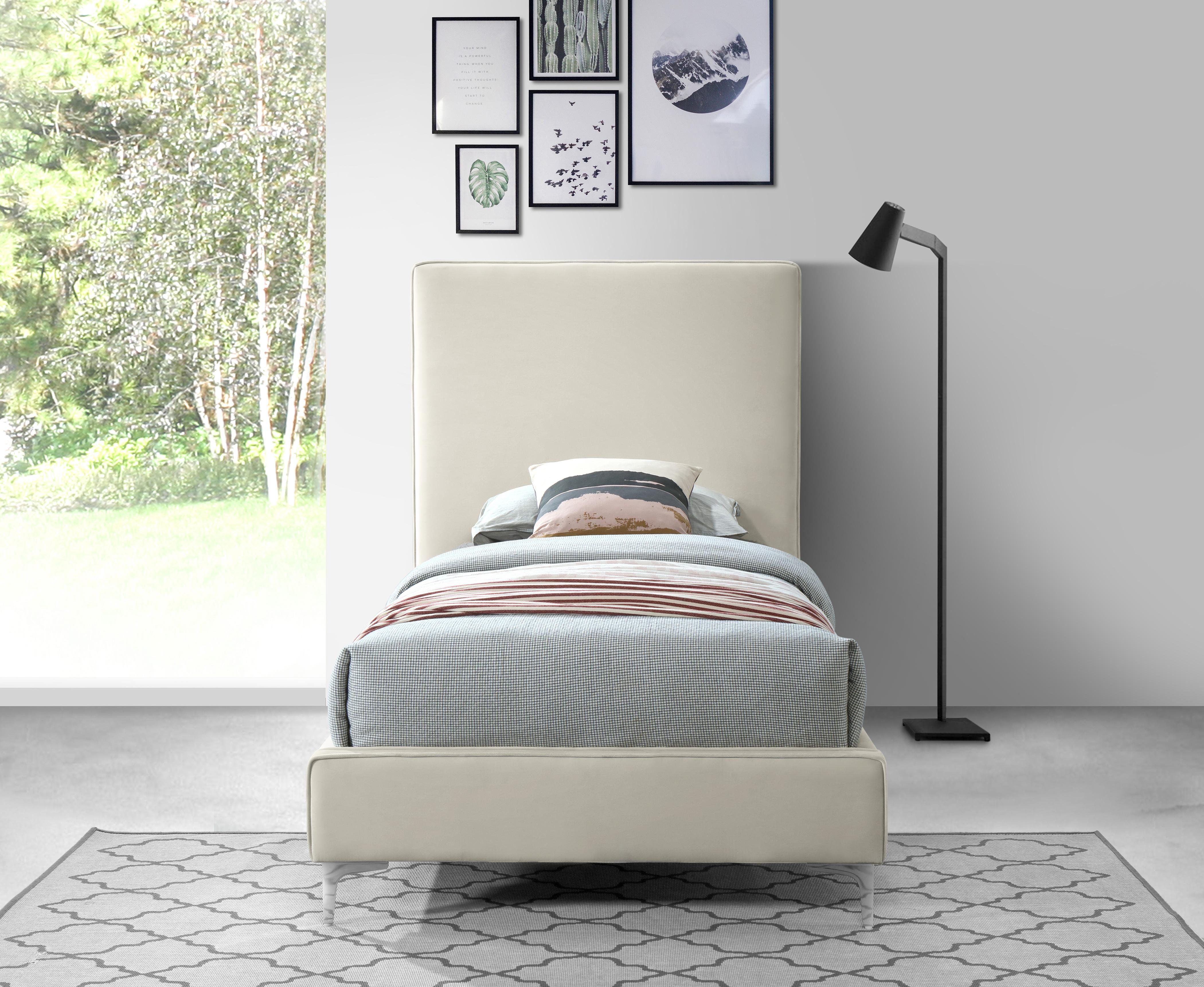 Geri Cream Velvet Twin Bed - Luxe Home Furnishings (Jersey City, NJ)