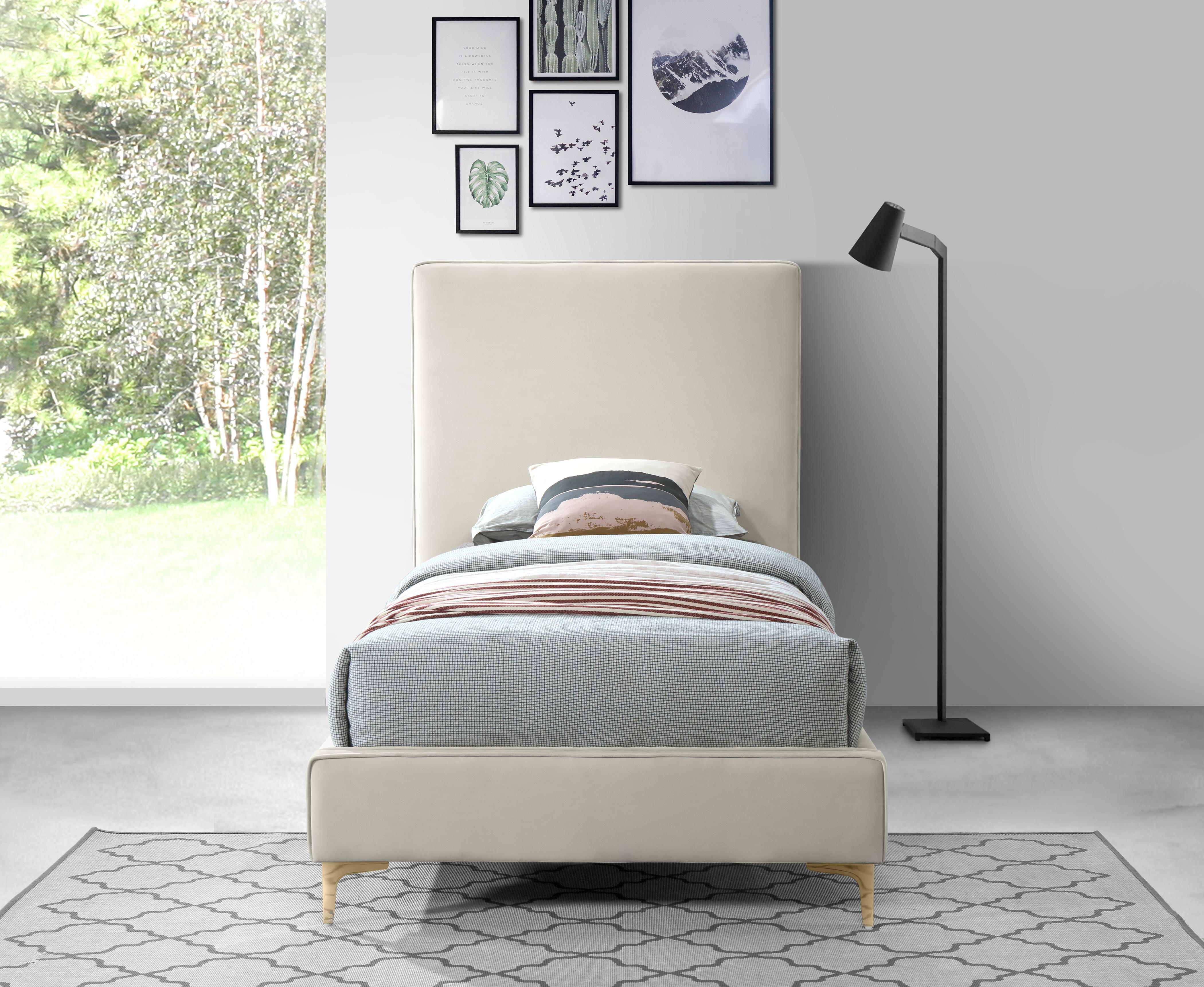 Geri Cream Velvet Twin Bed - Luxe Home Furnishings (Jersey City, NJ)