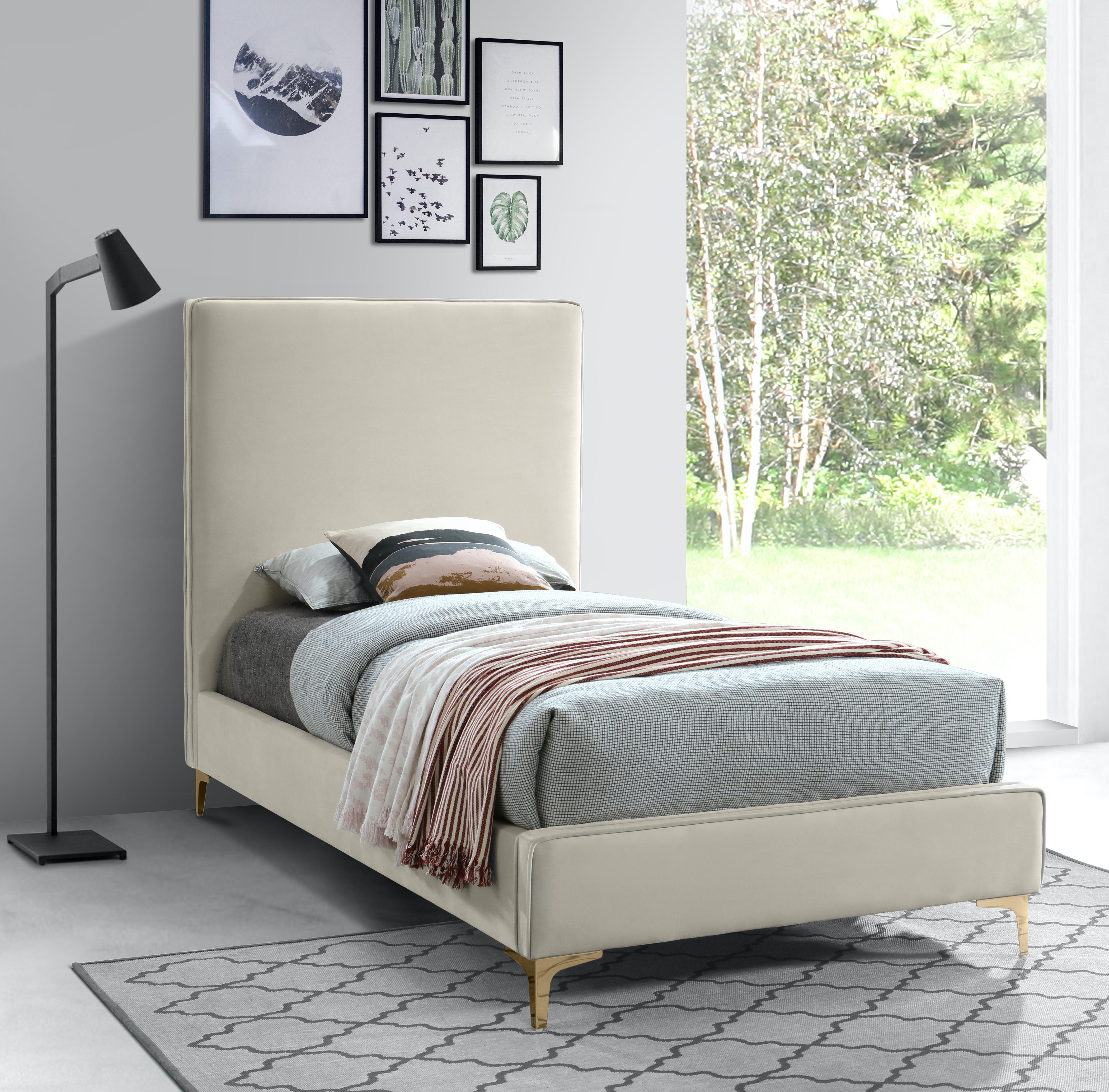 Geri Cream Velvet Twin Bed - Luxe Home Furnishings (Jersey City, NJ)