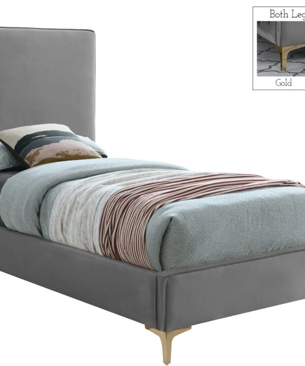 Geri Grey Velvet Twin Bed - Luxe Home Furnishings (Jersey City, NJ)