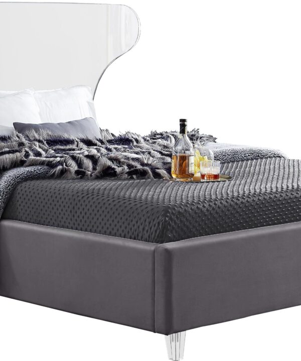 Ghost Grey Velvet Queen Bed