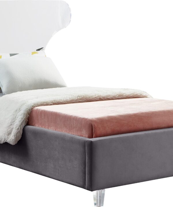 Ghost Grey Velvet Twin Bed