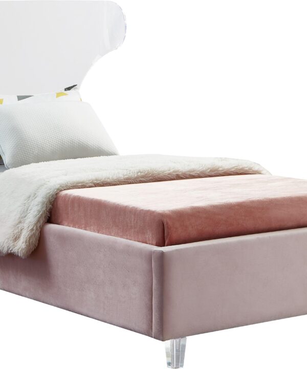 Ghost Pink Velvet Twin Bed