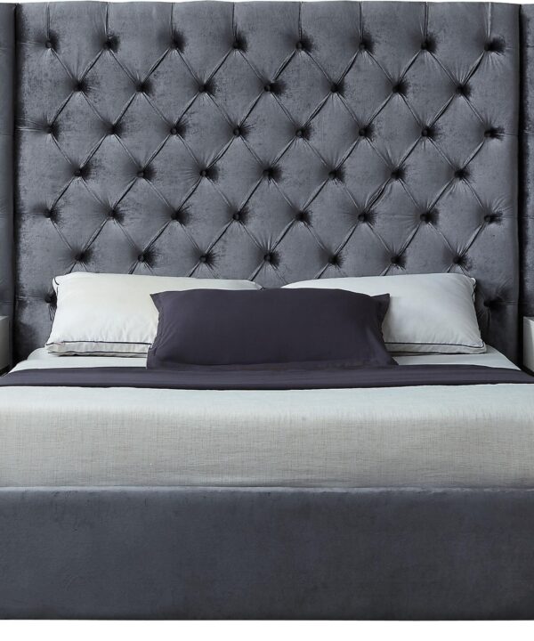 Grande Grey Velvet King Bed (3 Boxes)