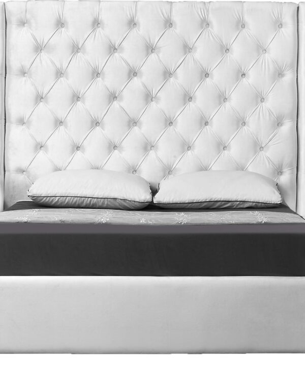 Grande White Velvet Queen Bed (3 Boxes)